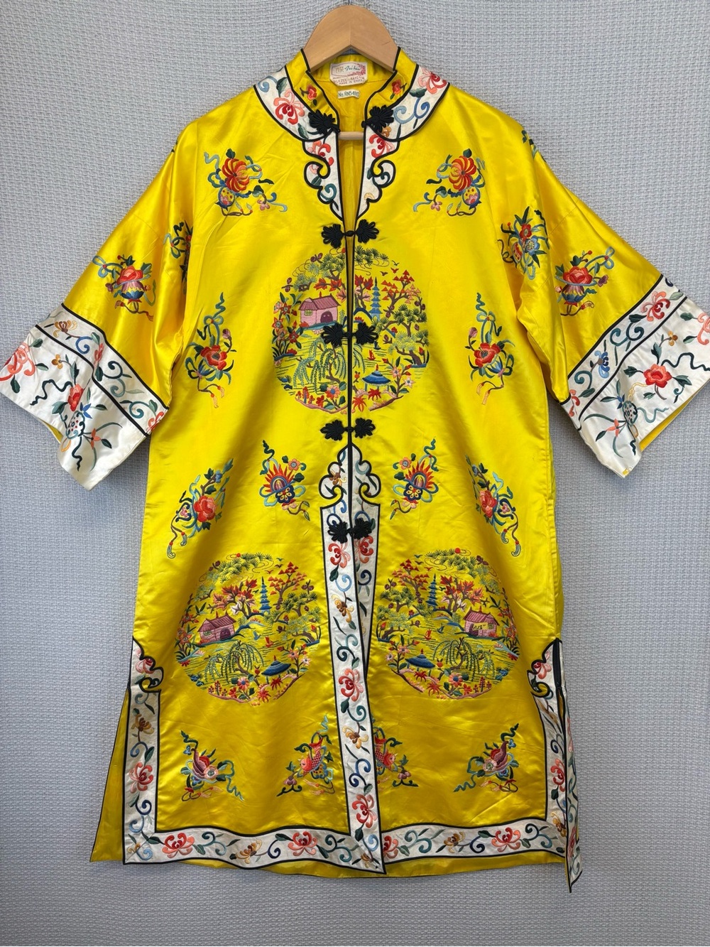 Silk Embroidered Yellow Kimono Robe